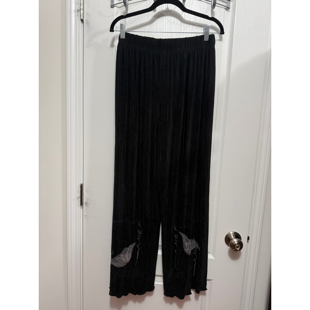 Vintage Blue Fish Wide Leg Pants Size 1 USA Black Artsy Acetate Stretch Boho
